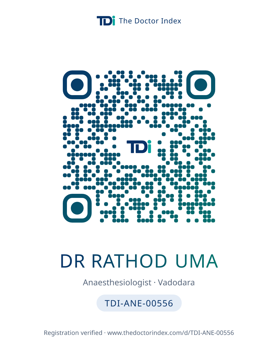 QR card for Dr Rathod Uma, TDI-ANE-00556