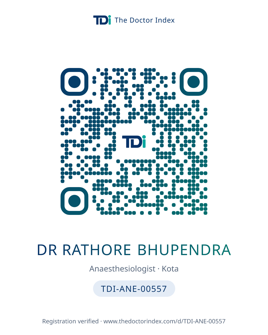 QR card for Dr Rathore Bhupendra, TDI-ANE-00557