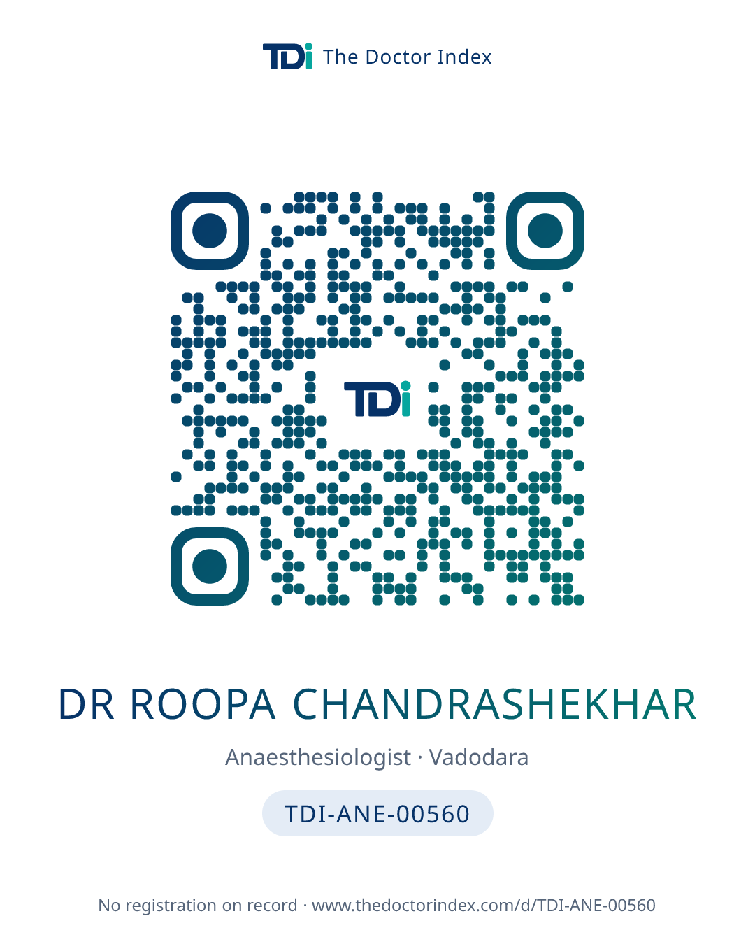QR card for Dr Roopa Chandrashekhar, TDI-ANE-00560