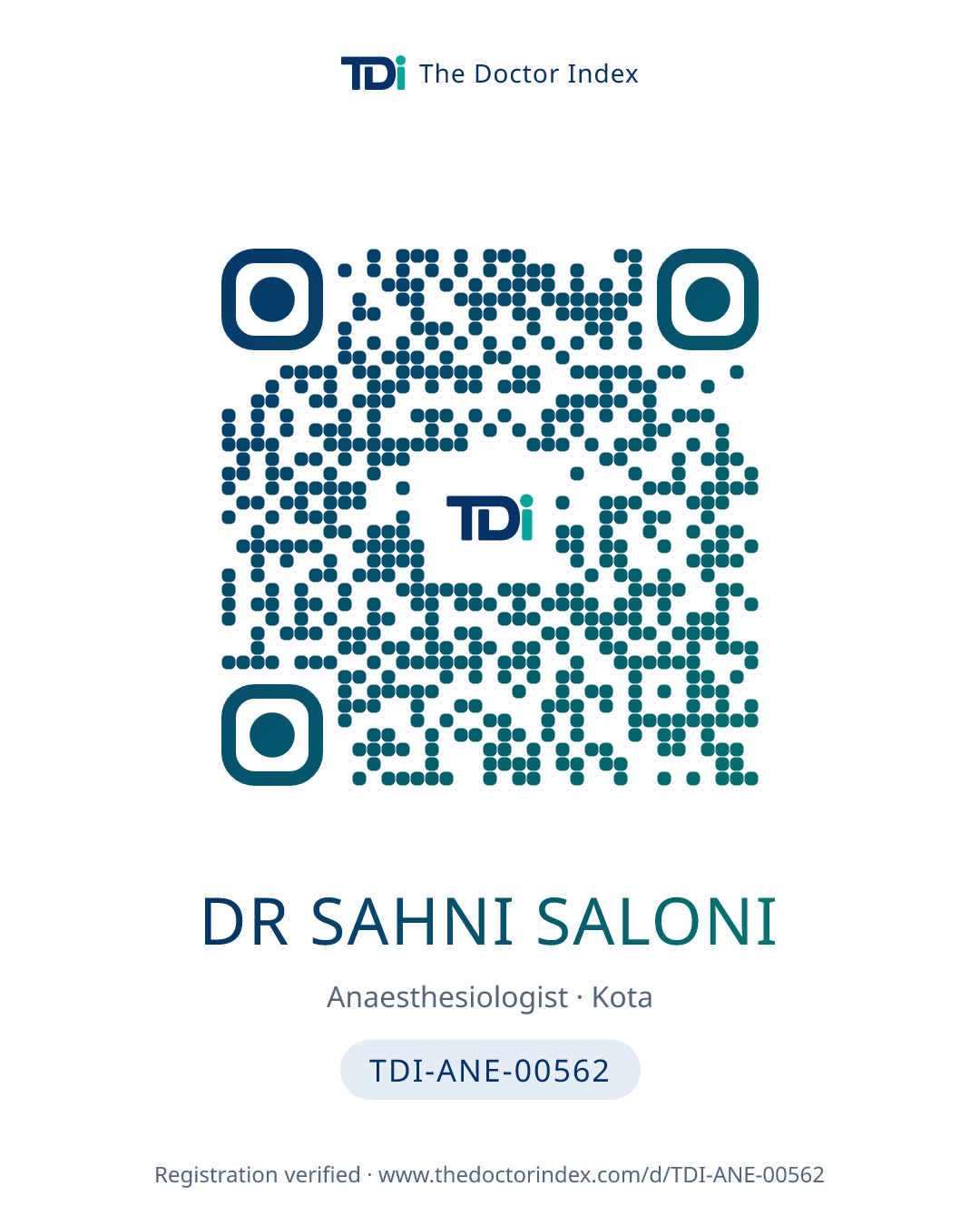 QR card for Dr Sahni Saloni, TDI-ANE-00562