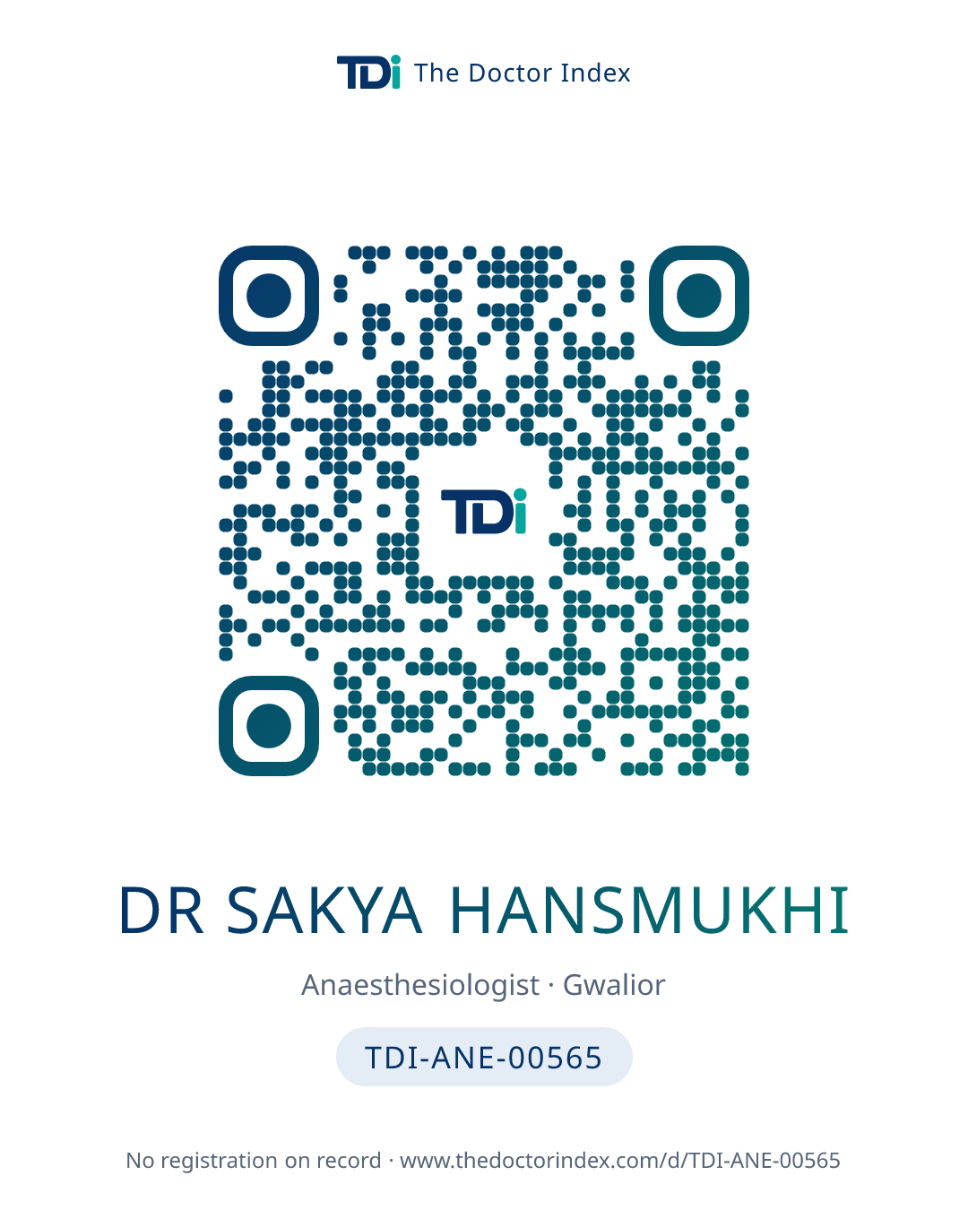 QR card for Dr Sakya Hansmukhi, TDI-ANE-00565