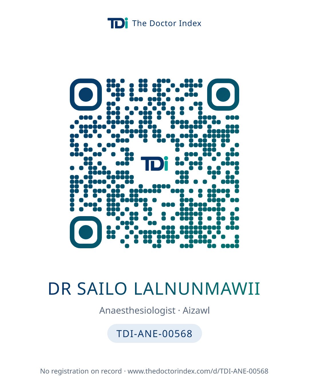QR card for Dr Sailo Lalnunmawii, TDI-ANE-00568