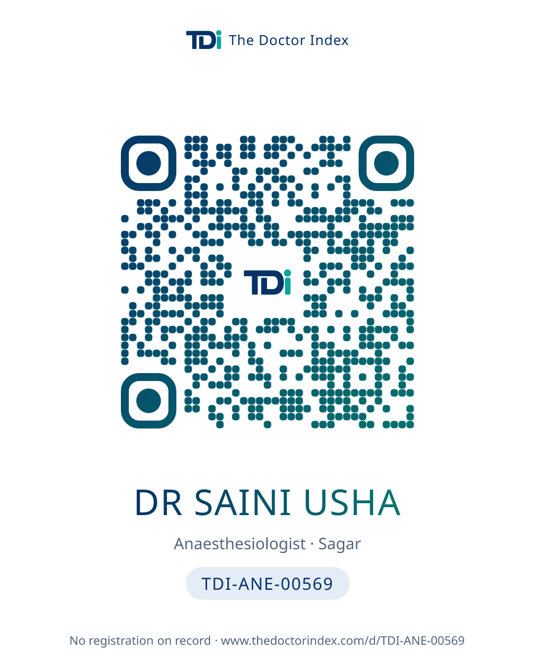 QR card for Dr Saini Usha, TDI-ANE-00569