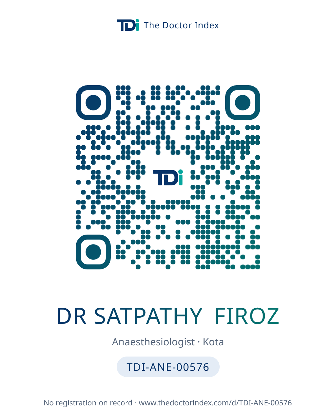 QR card for Dr Satpathy Firoz, TDI-ANE-00576