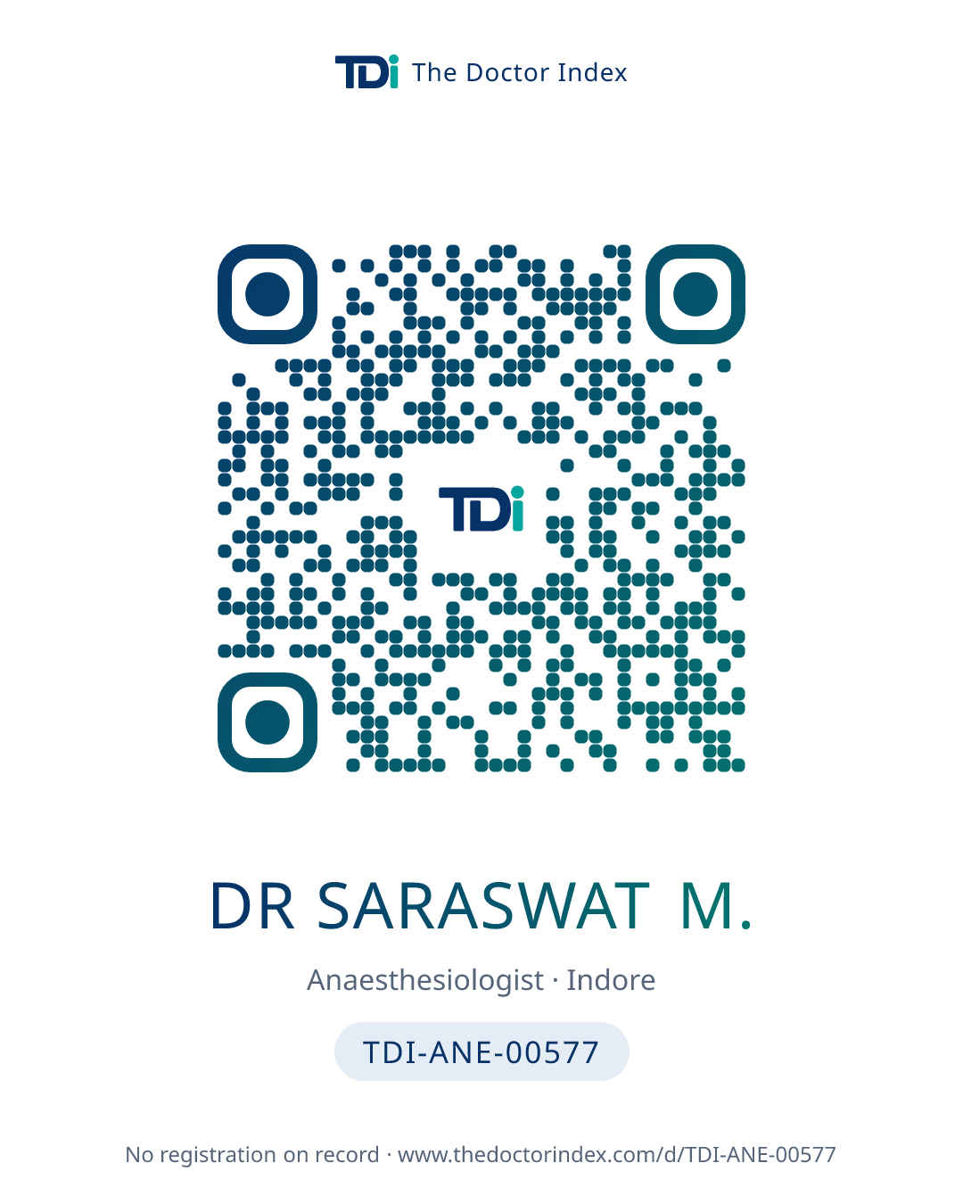 QR card for Dr Saraswat M., TDI-ANE-00577