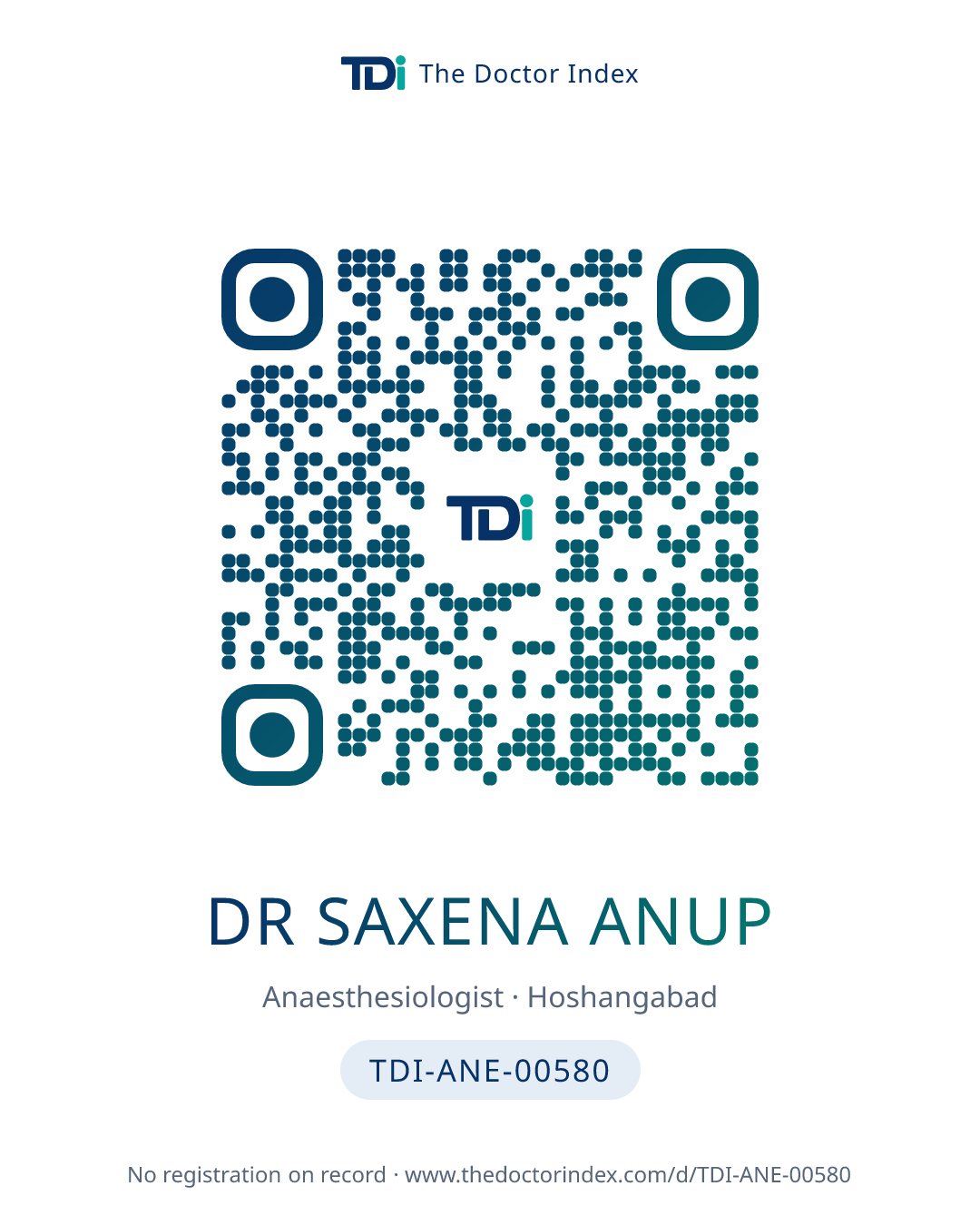 QR card for Dr Saxena Anup, TDI-ANE-00580