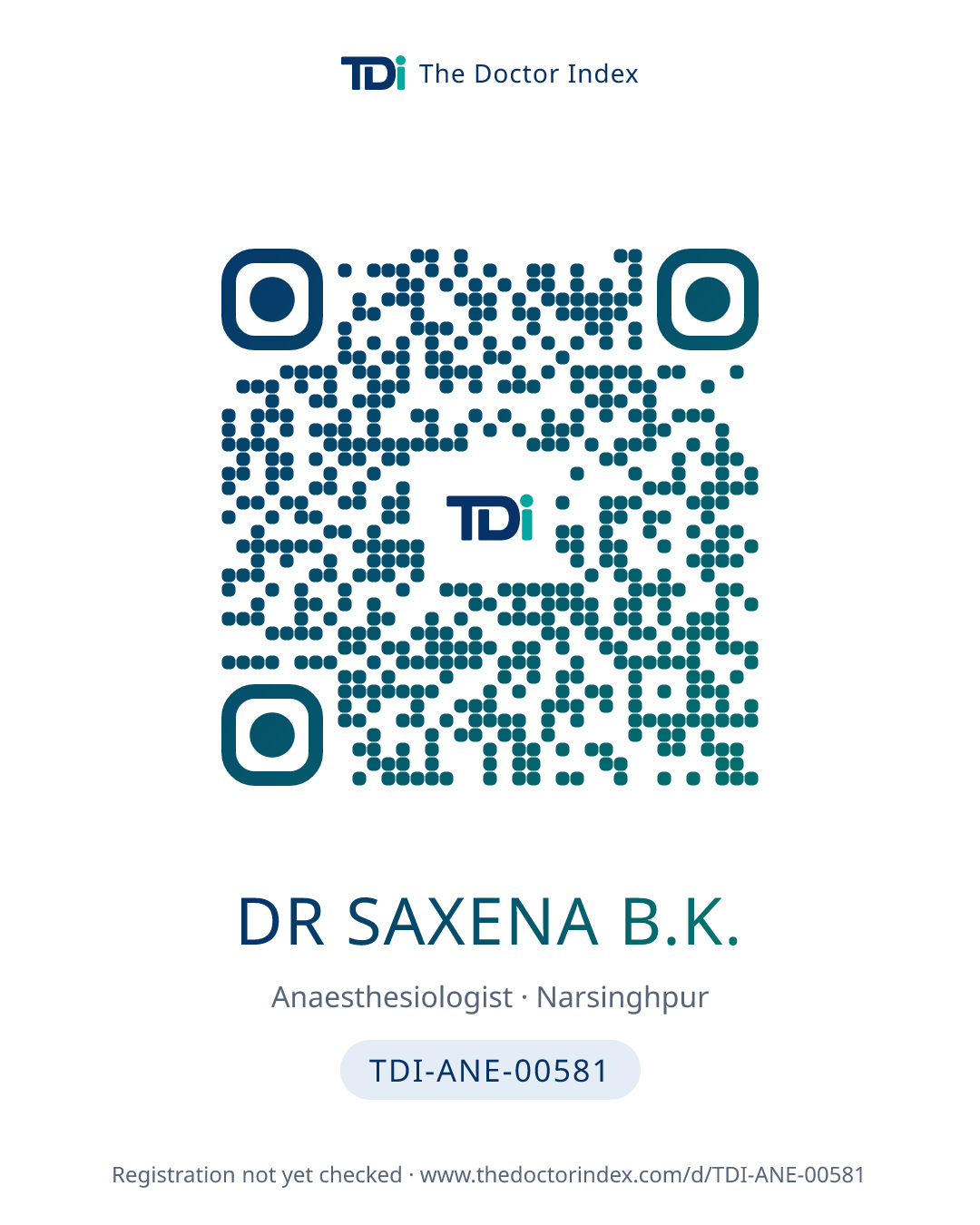QR card for Dr Saxena B.K., TDI-ANE-00581