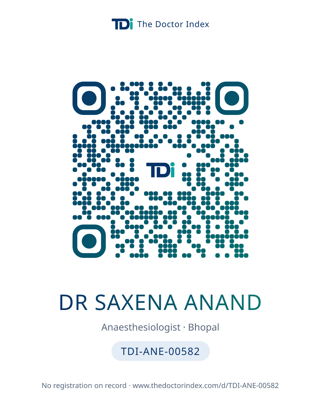 QR card for Dr Saxena Anand, TDI-ANE-00582