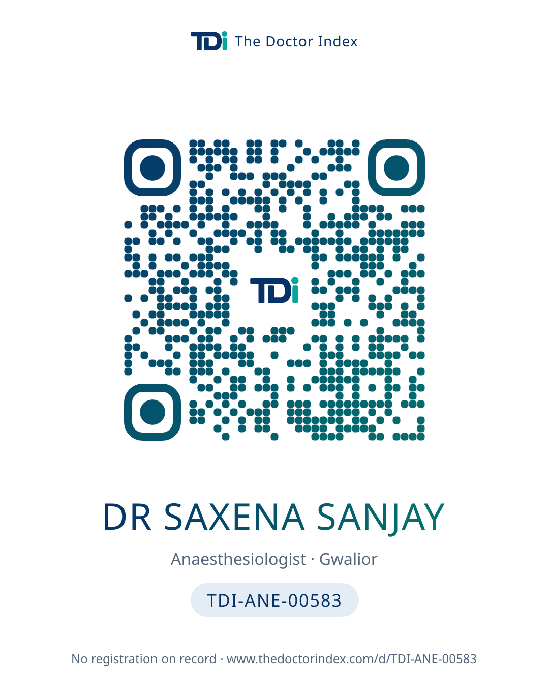 QR card for Dr Saxena Sanjay, TDI-ANE-00583