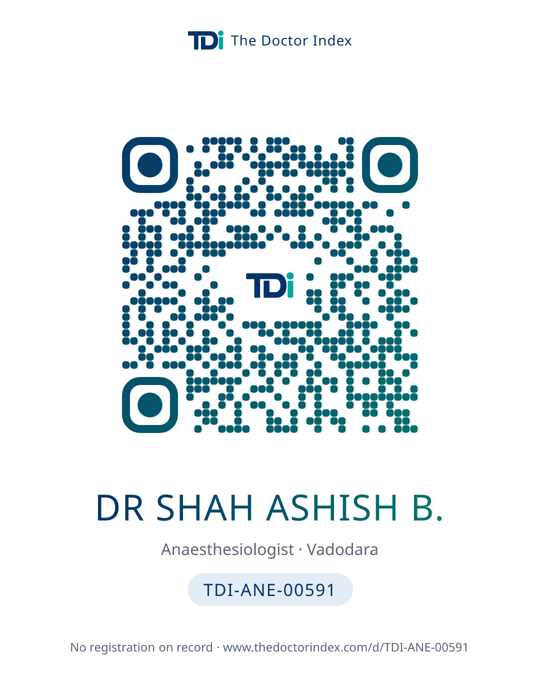 QR card for Dr Shah Ashish B., TDI-ANE-00591
