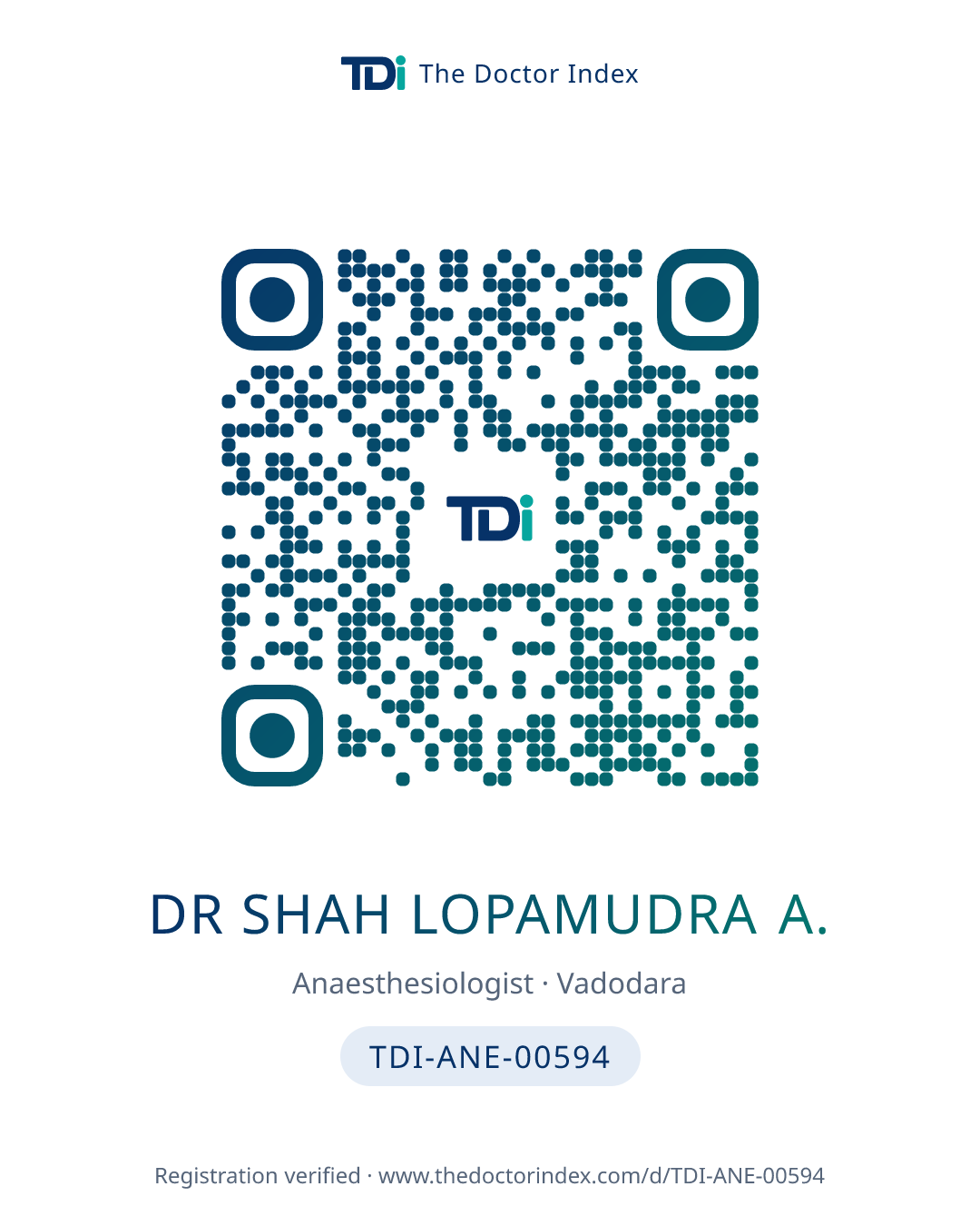 QR card for Dr Shah Lopamudra A., TDI-ANE-00594