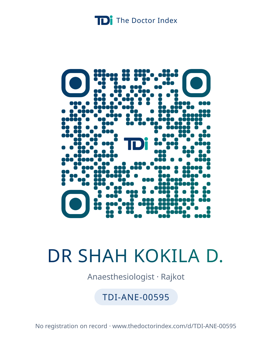 QR card for Dr Shah Kokila D., TDI-ANE-00595