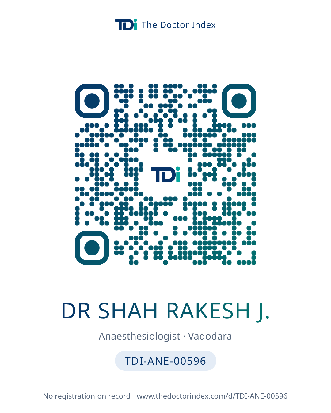 QR card for Dr Shah Rakesh J., TDI-ANE-00596