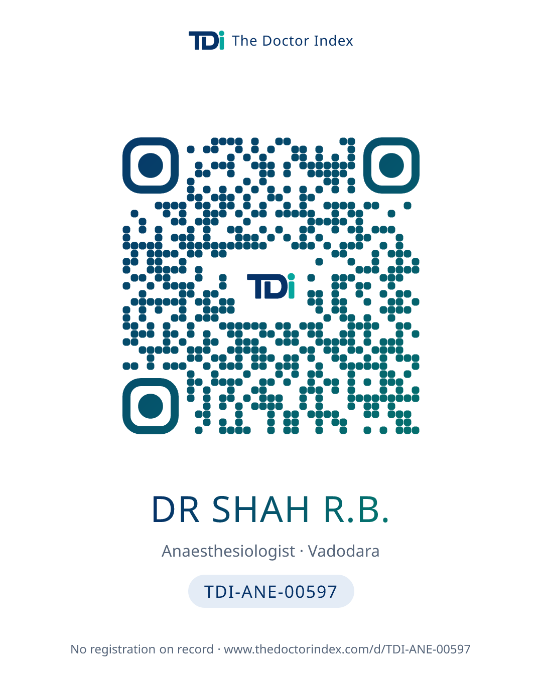 QR card for Dr Shah R.B., TDI-ANE-00597
