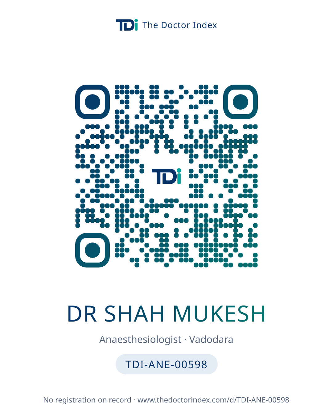 QR card for Dr Shah Mukesh, TDI-ANE-00598