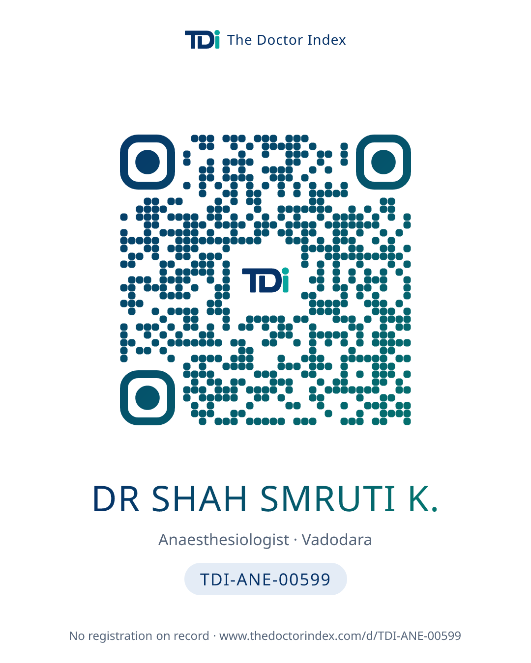 QR card for Dr Shah Smruti K., TDI-ANE-00599