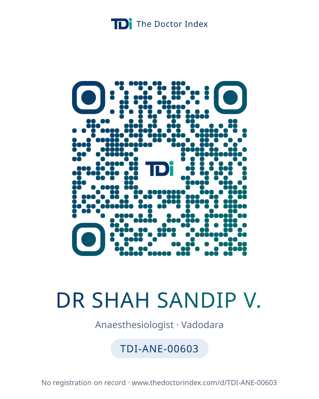 QR card for Dr Shah Sandip V., TDI-ANE-00603