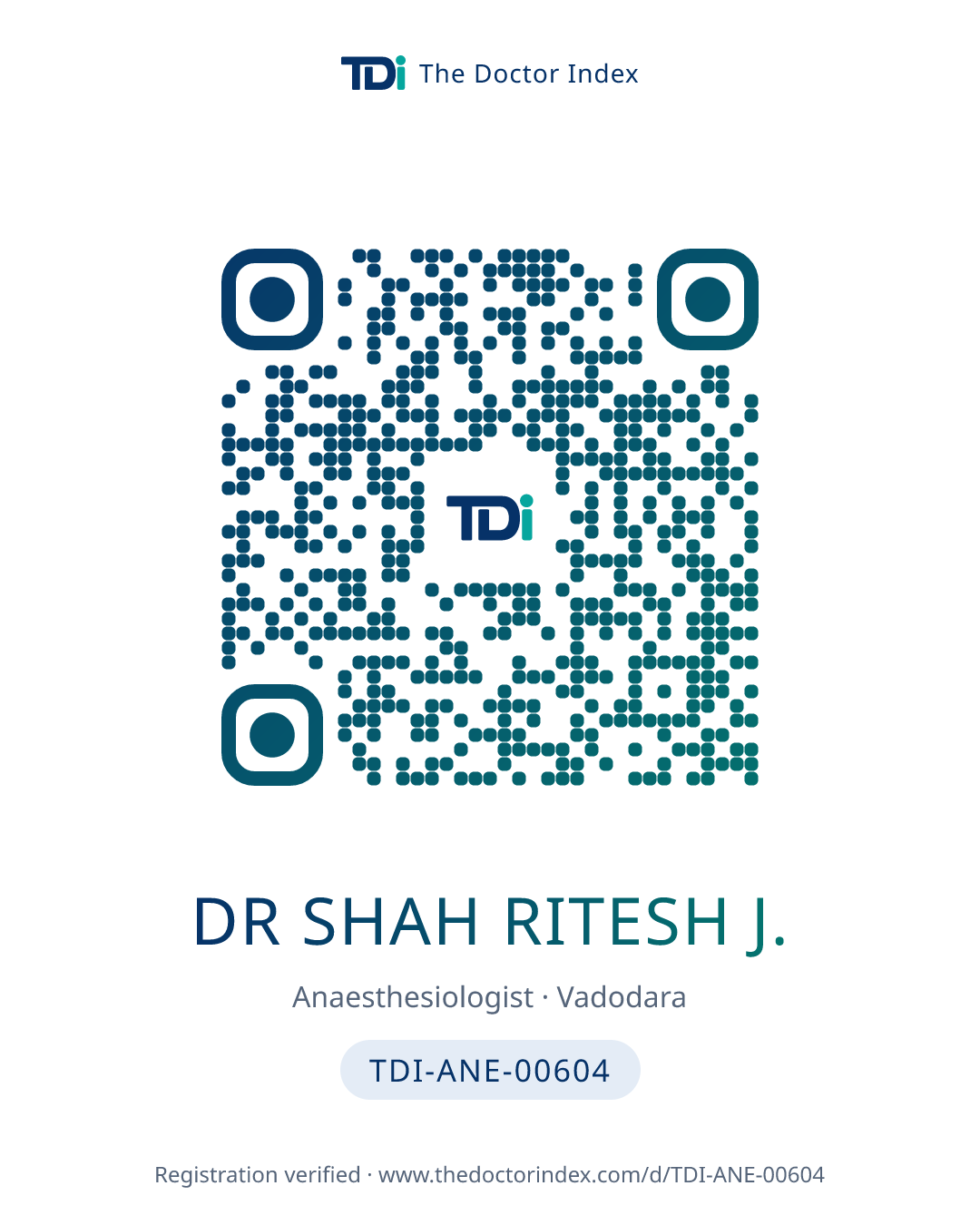 QR card for Dr Shah Ritesh J., TDI-ANE-00604