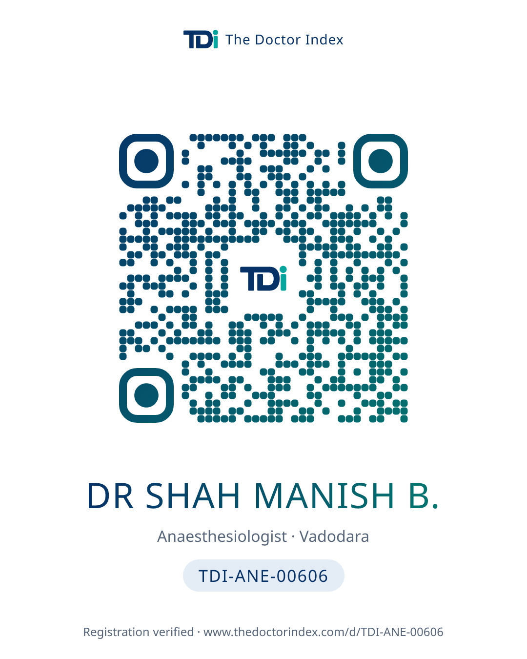 QR card for Dr Shah Manish B., TDI-ANE-00606