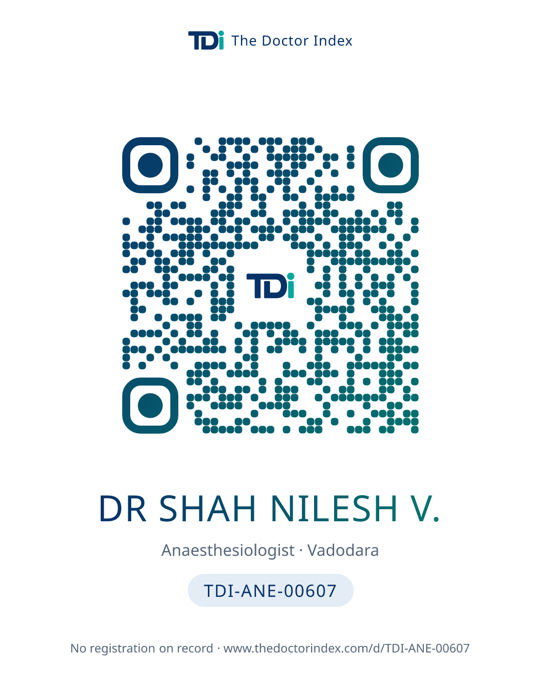 QR card for Dr Shah Nilesh V., TDI-ANE-00607