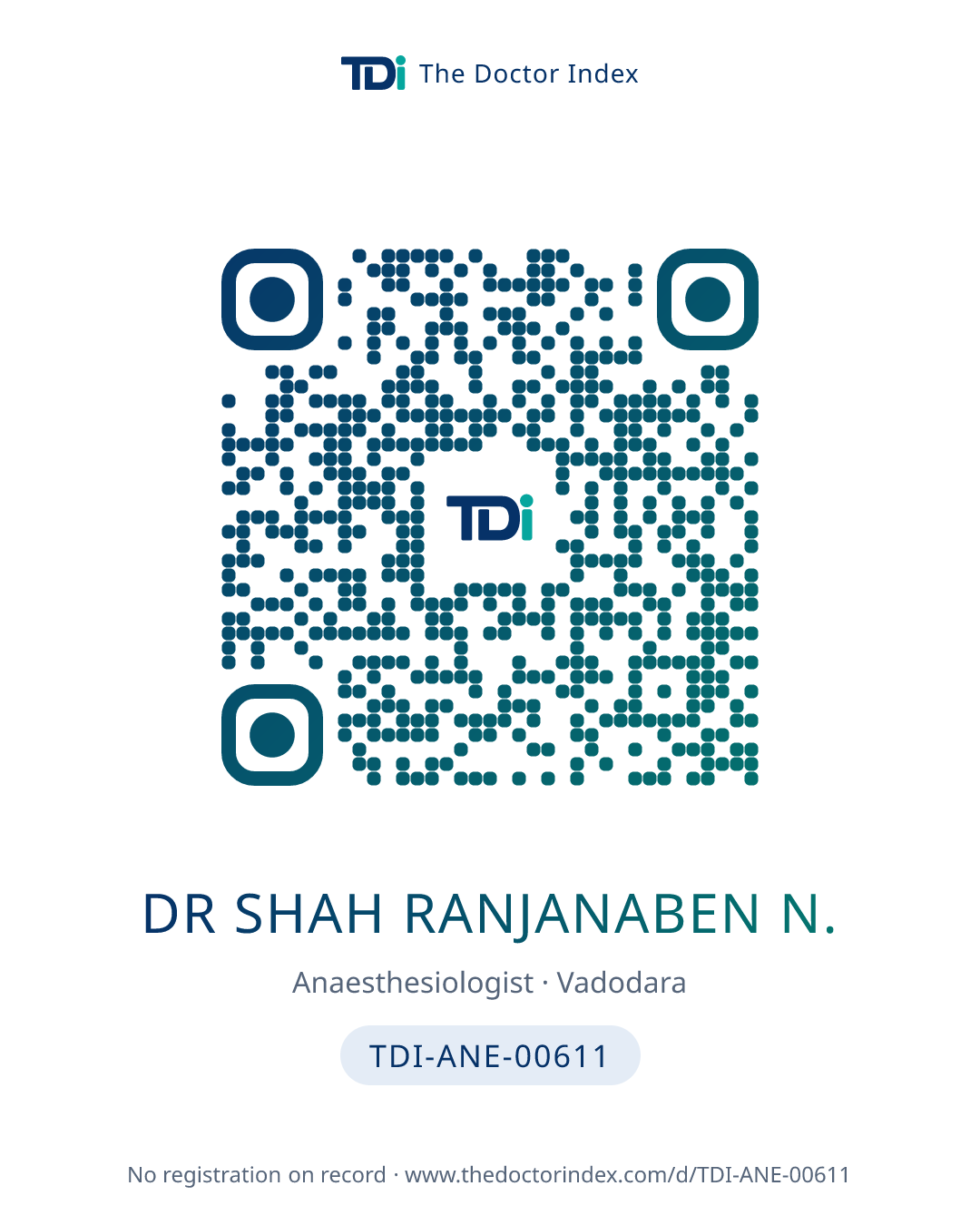 QR card for Dr Shah Ranjanaben N., TDI-ANE-00611