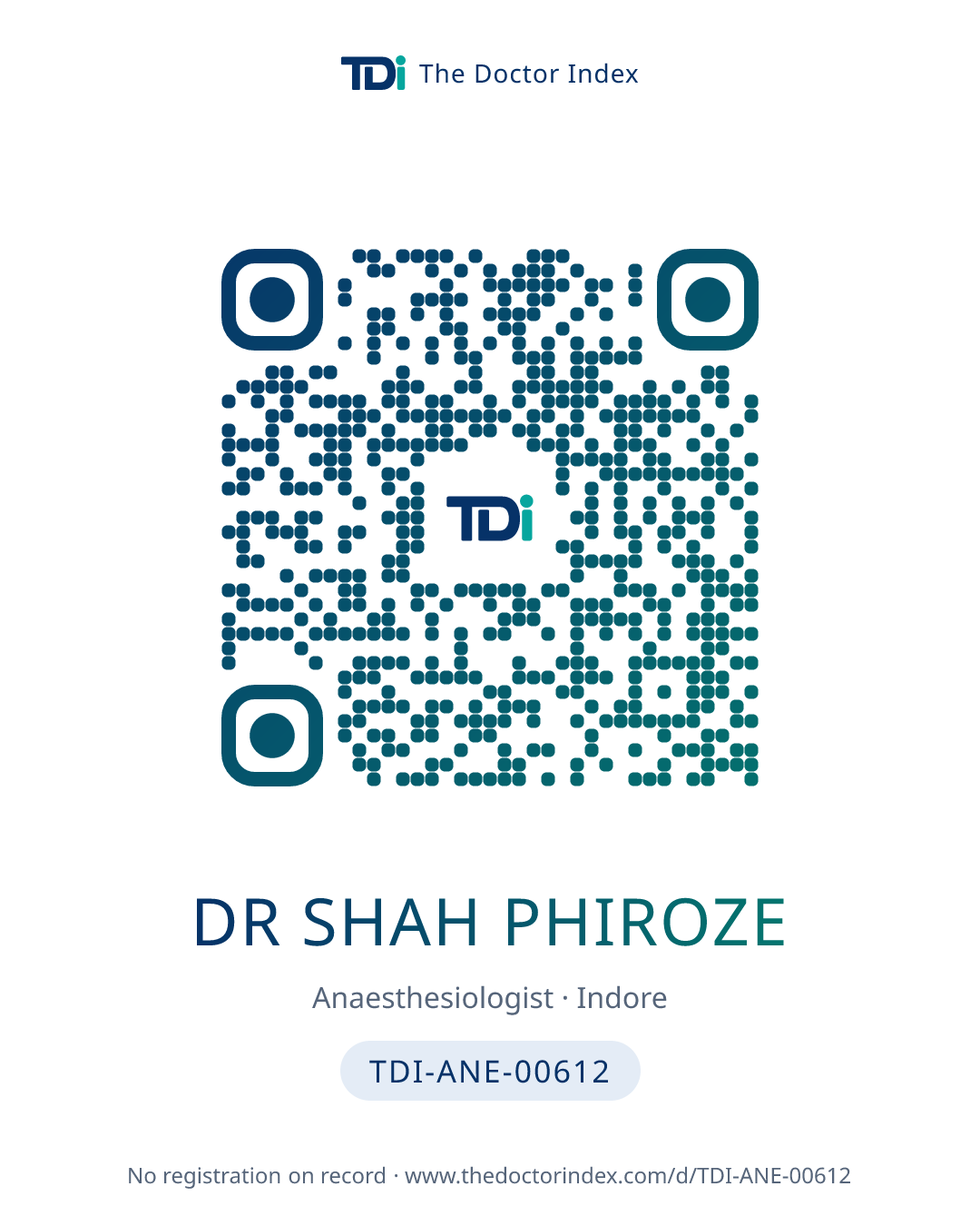 QR card for Dr Shah Phiroze, TDI-ANE-00612
