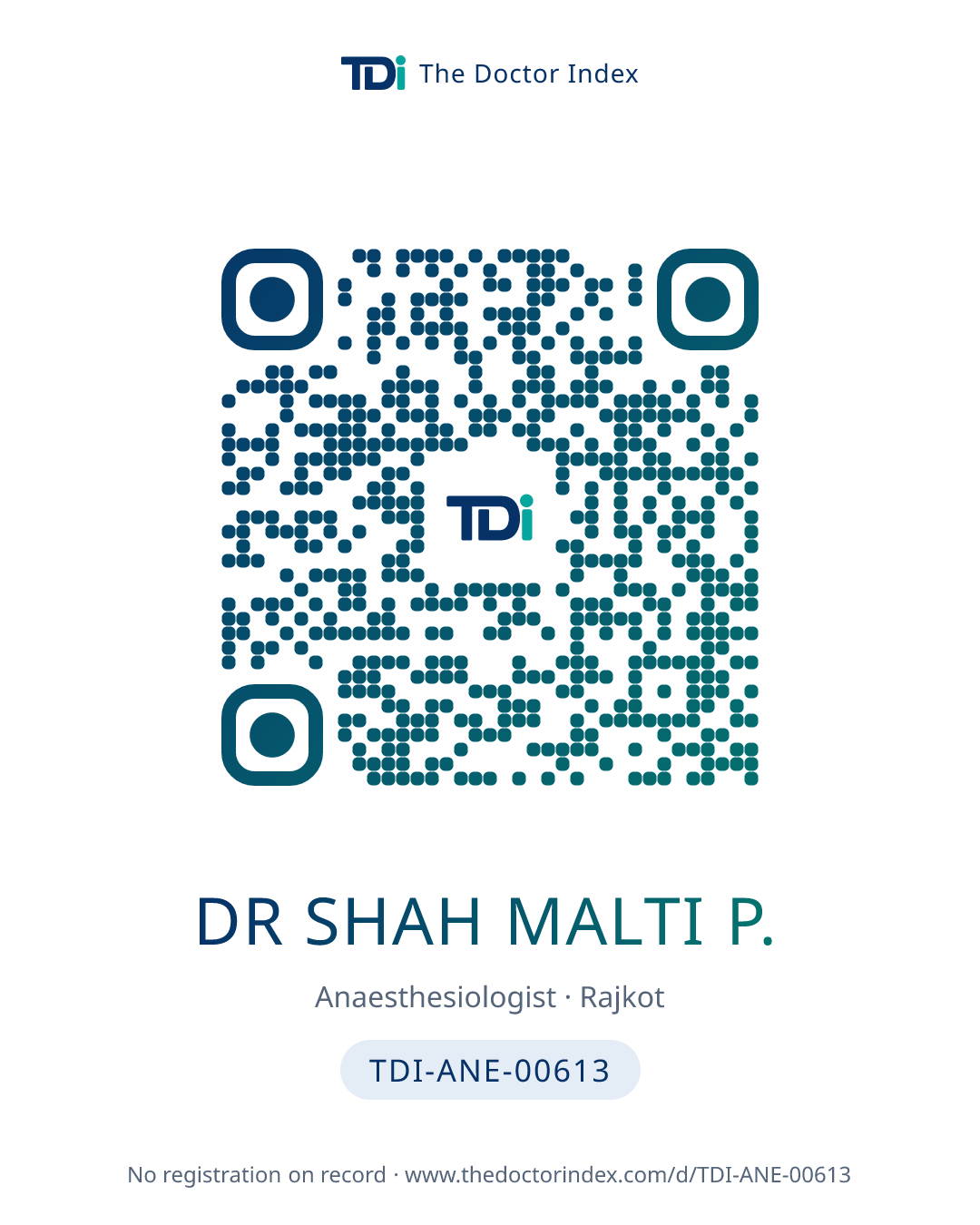 QR card for Dr Shah Malti P., TDI-ANE-00613