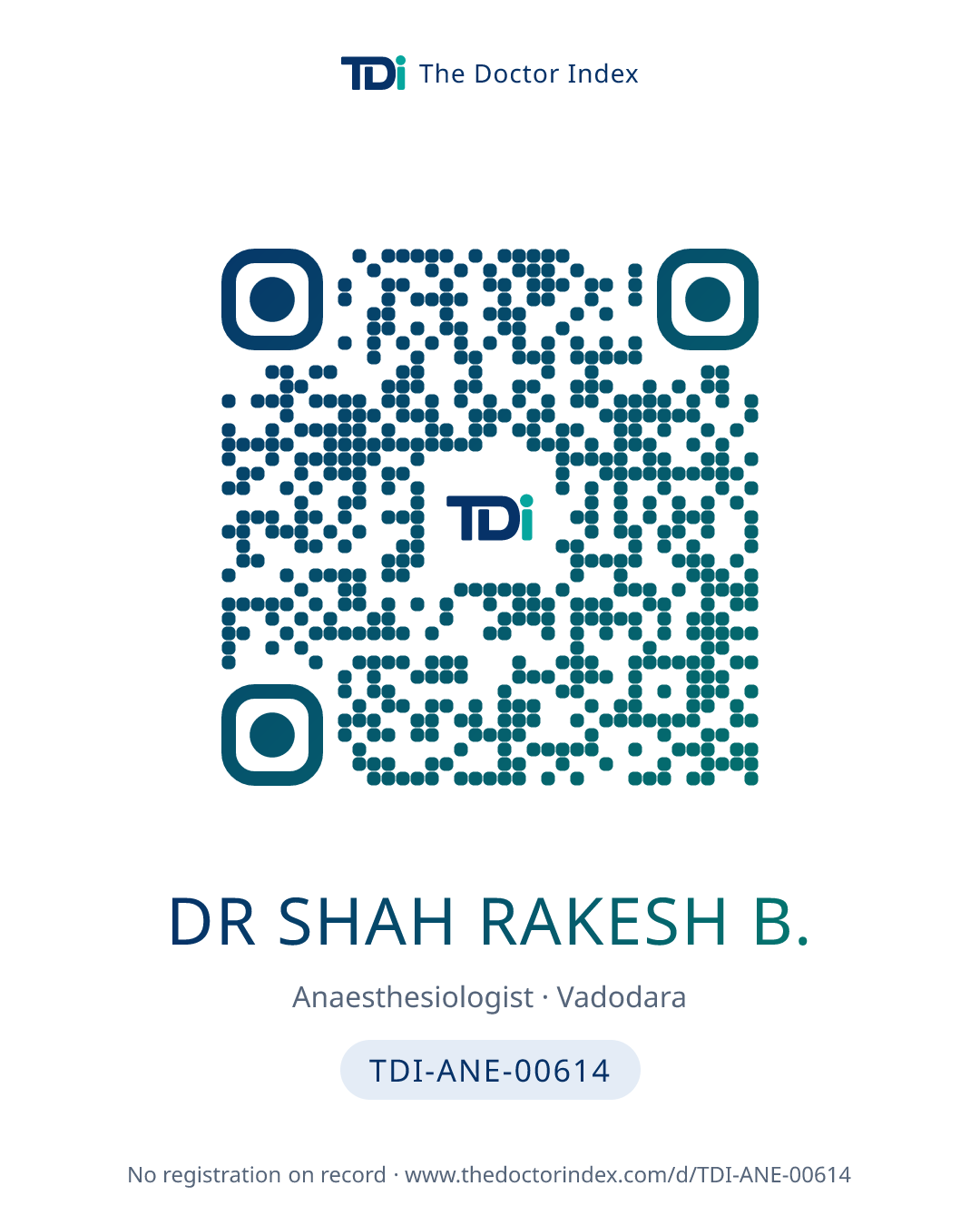 QR card for Dr Shah Rakesh B., TDI-ANE-00614