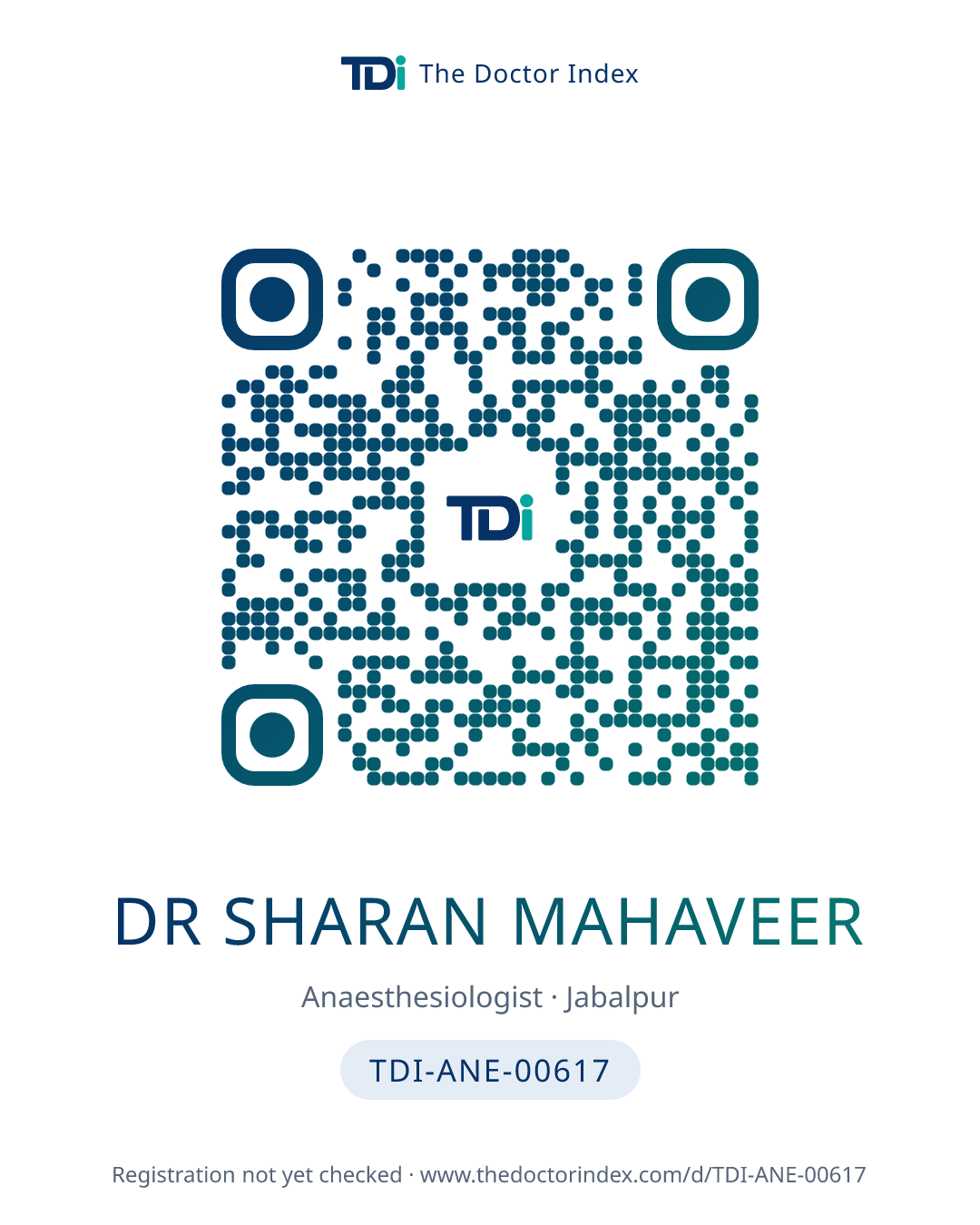 QR card for Dr Sharan Mahaveer, TDI-ANE-00617