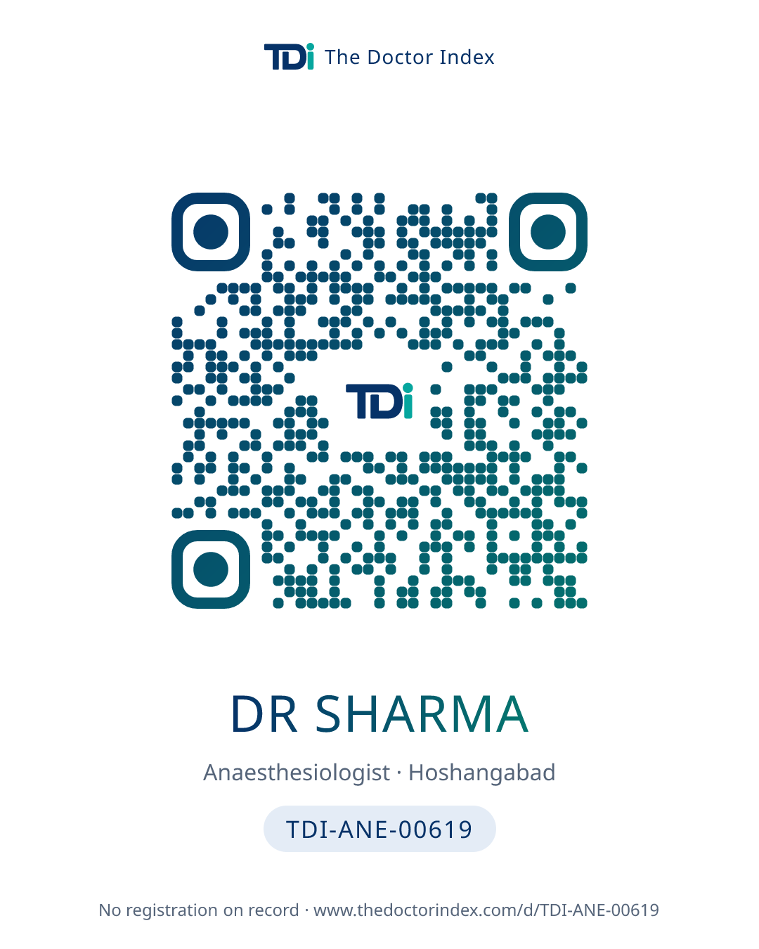 QR card for Dr Sharma, TDI-ANE-00619