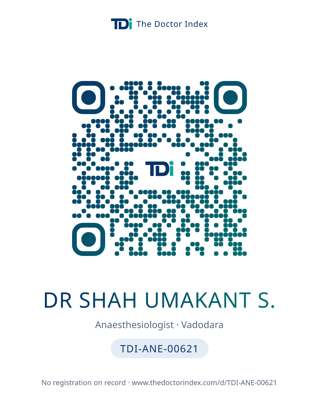 QR card for Dr Shah Umakant S., TDI-ANE-00621
