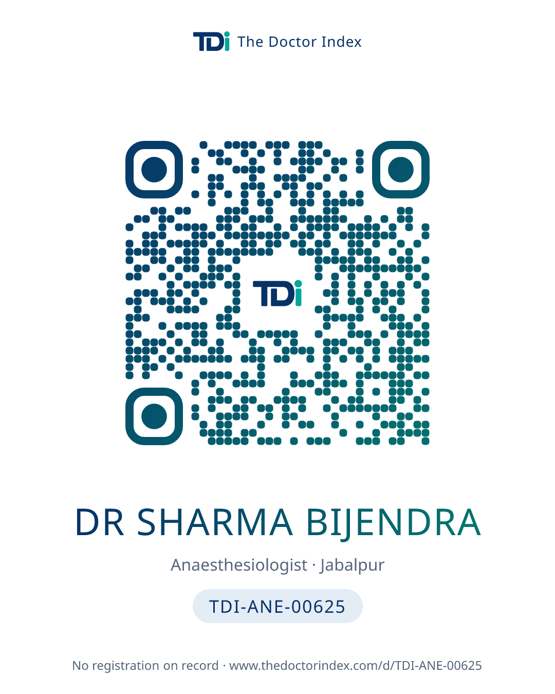 QR card for Dr Sharma Bijendra, TDI-ANE-00625