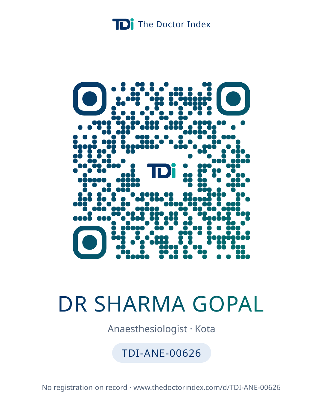 QR card for Dr Sharma Gopal, TDI-ANE-00626