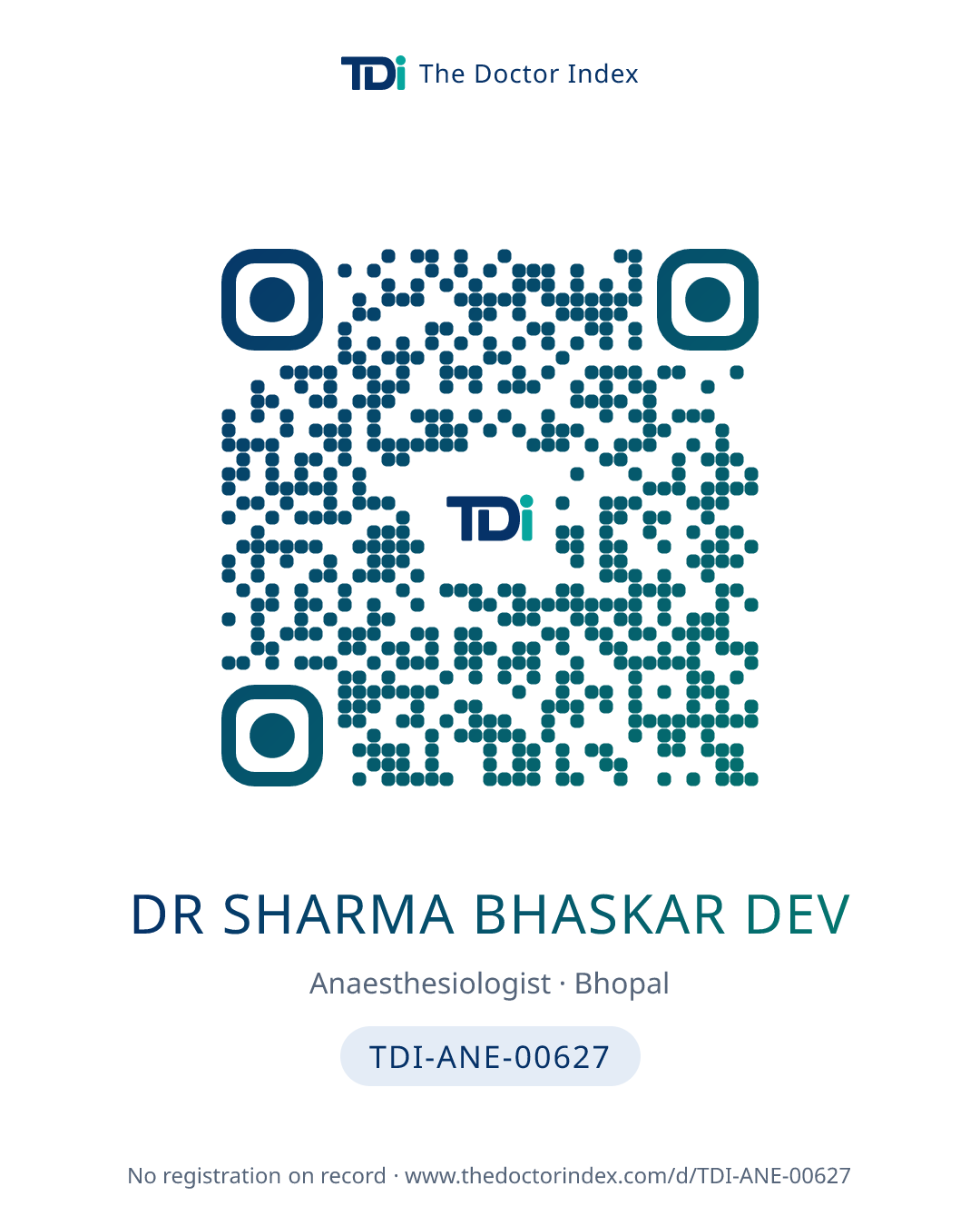 QR card for Dr Sharma Bhaskar Dev, TDI-ANE-00627