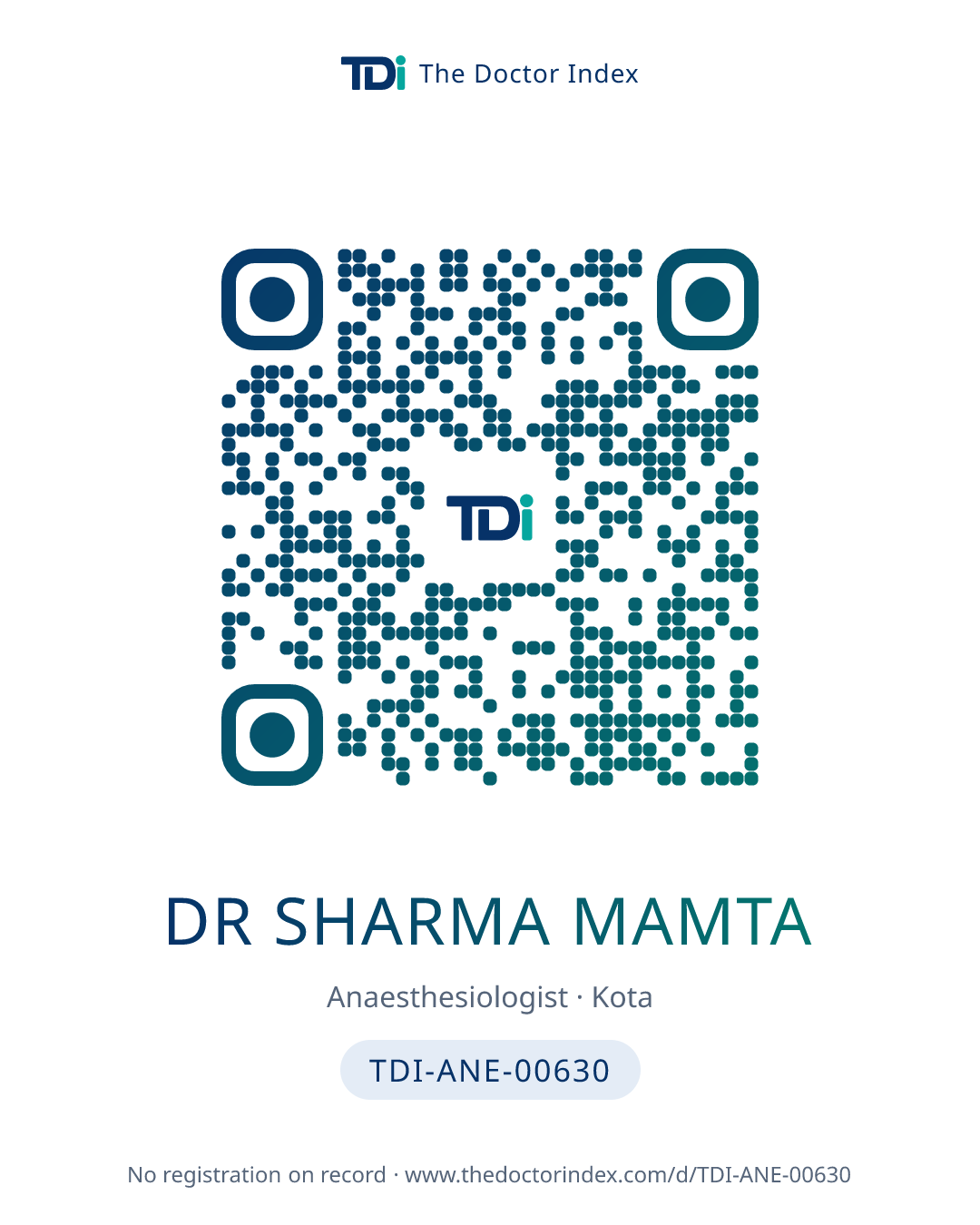 QR card for Dr Sharma Mamta, TDI-ANE-00630