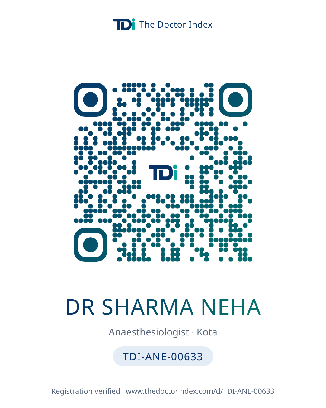 QR card for Dr Sharma Neha, TDI-ANE-00633