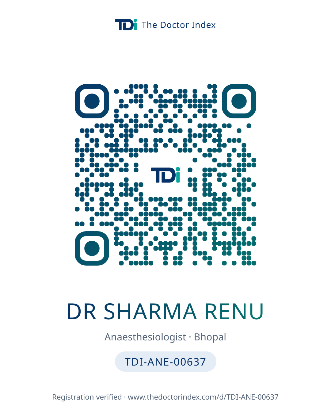 QR card for Dr Sharma Renu, TDI-ANE-00637