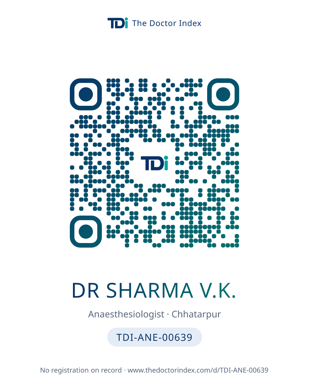QR card for Dr Sharma V.K., TDI-ANE-00639