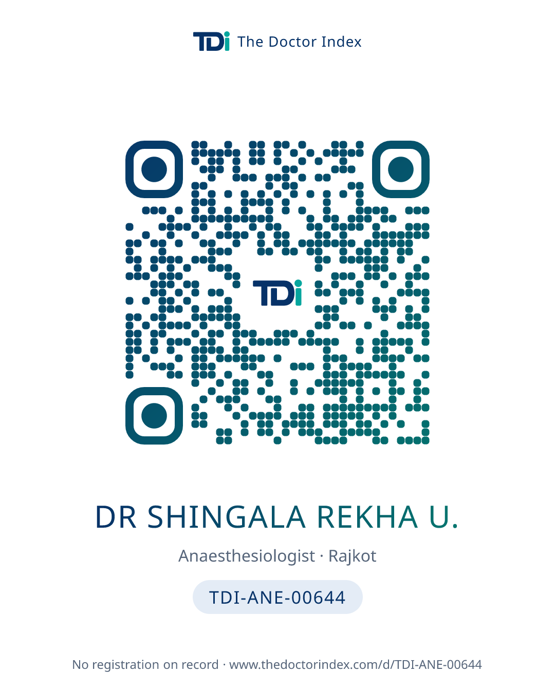QR card for Dr Shingala Rekha U., TDI-ANE-00644