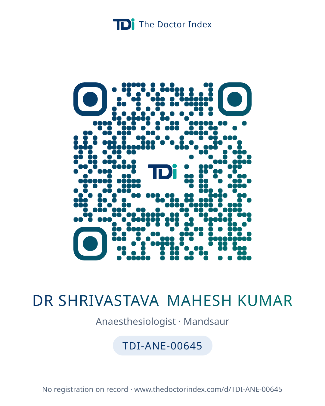 QR card for Dr Shrivastava Mahesh Kumar, TDI-ANE-00645