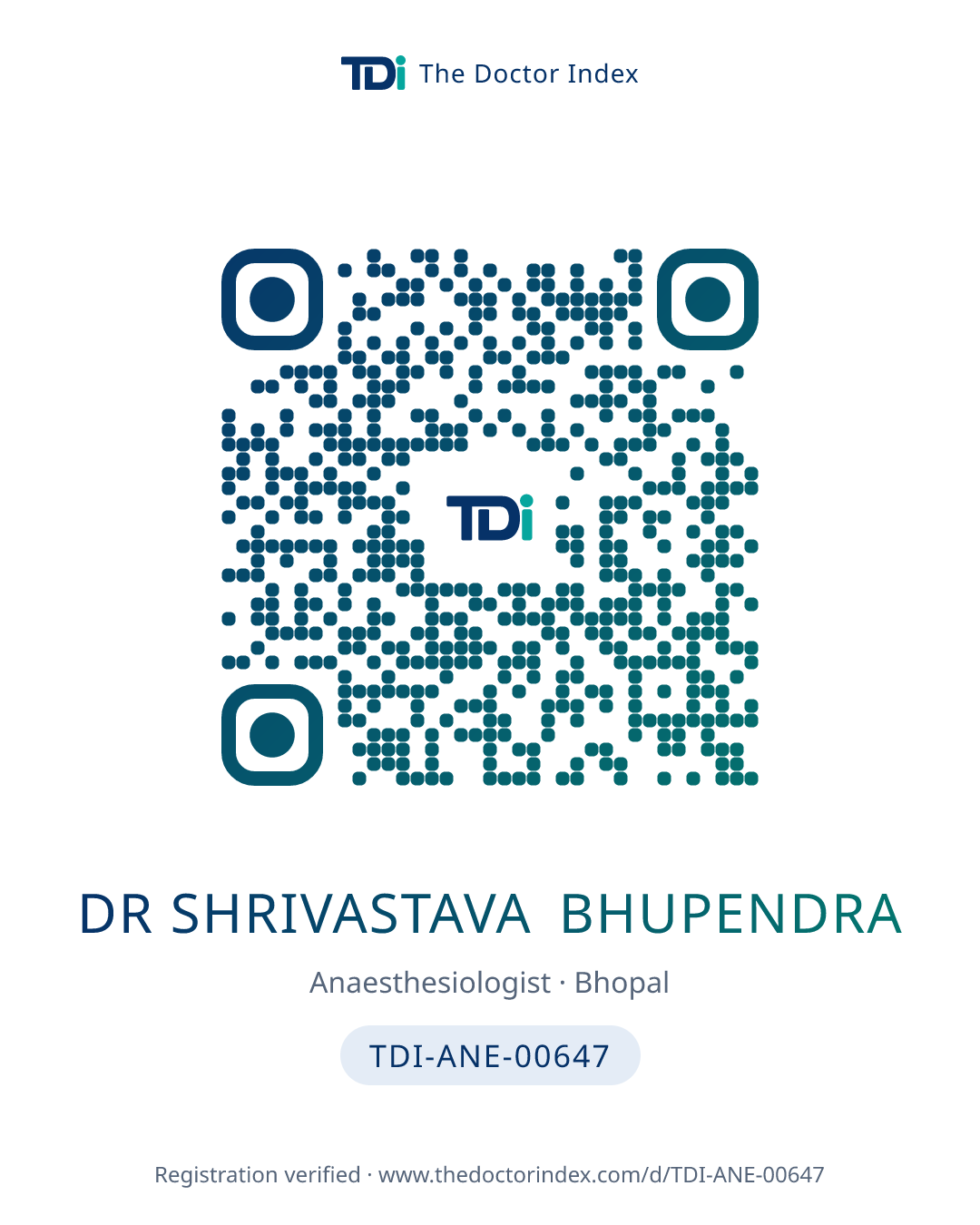 QR card for Dr Shrivastava Bhupendra, TDI-ANE-00647