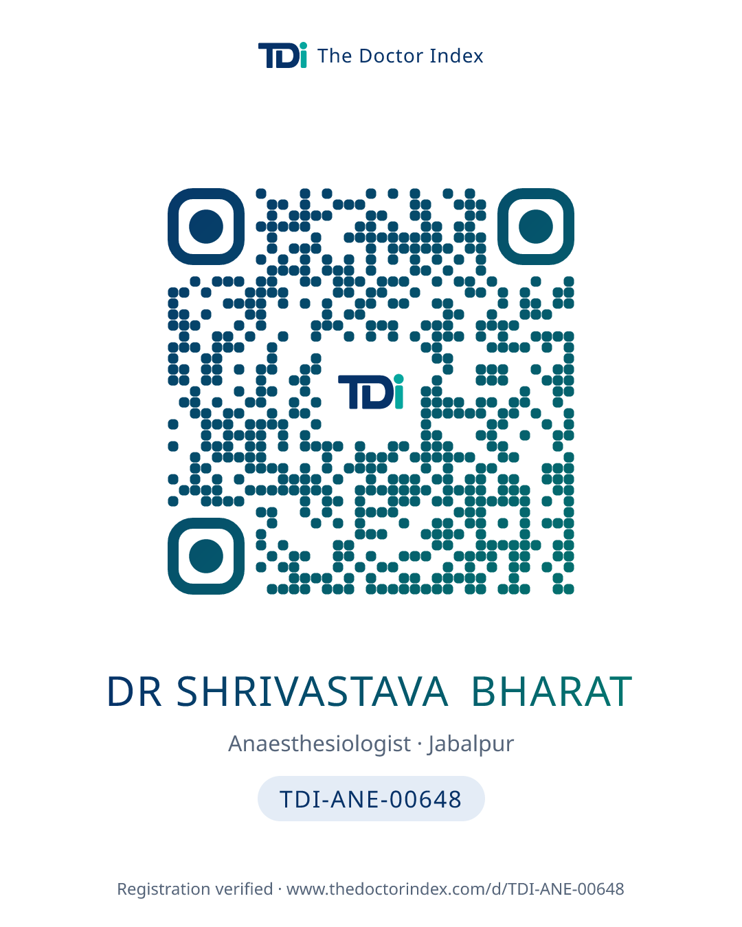QR card for Dr Shrivastava Bharat, TDI-ANE-00648