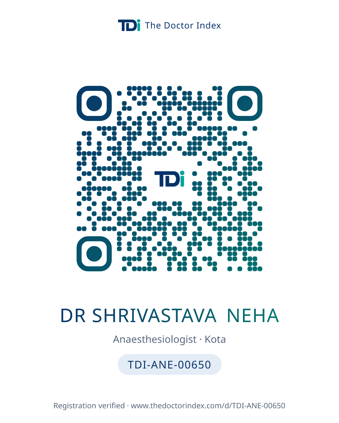 QR card for Dr Shrivastava Neha, TDI-ANE-00650