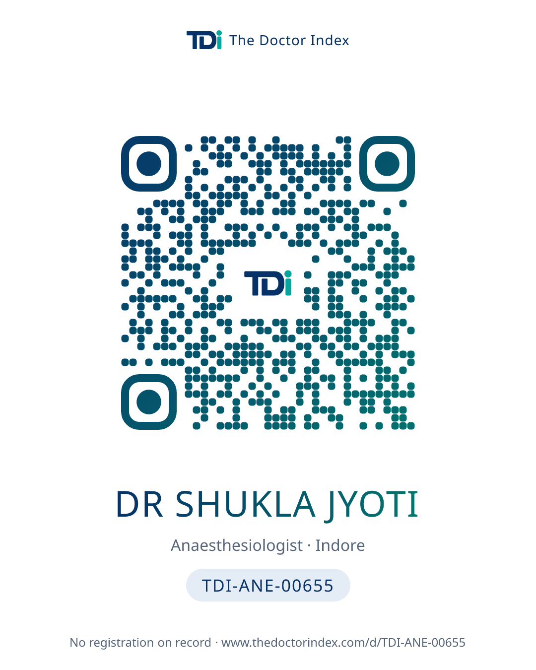 QR card for Dr Shukla Jyoti, TDI-ANE-00655