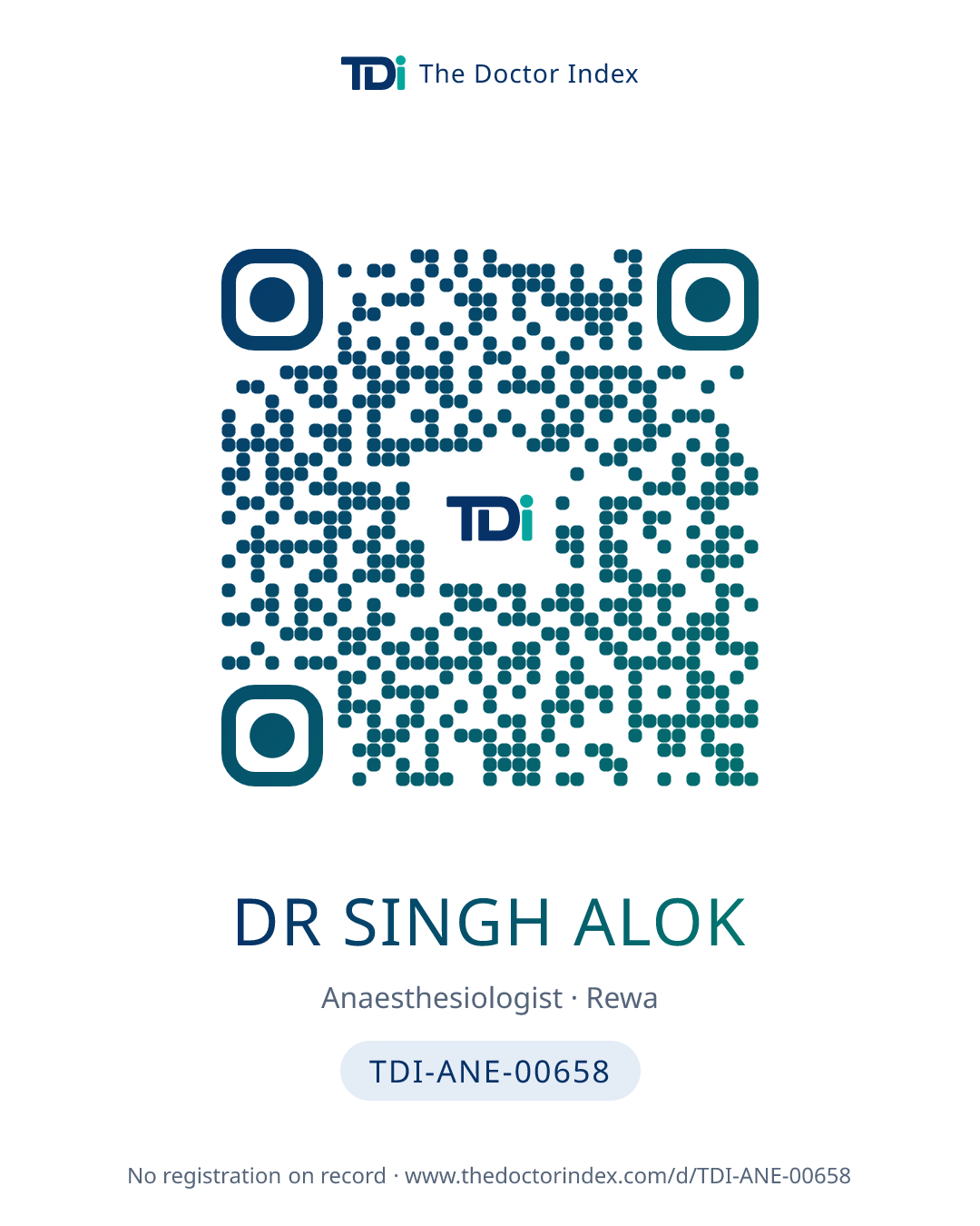 QR card for Dr Singh Alok, TDI-ANE-00658