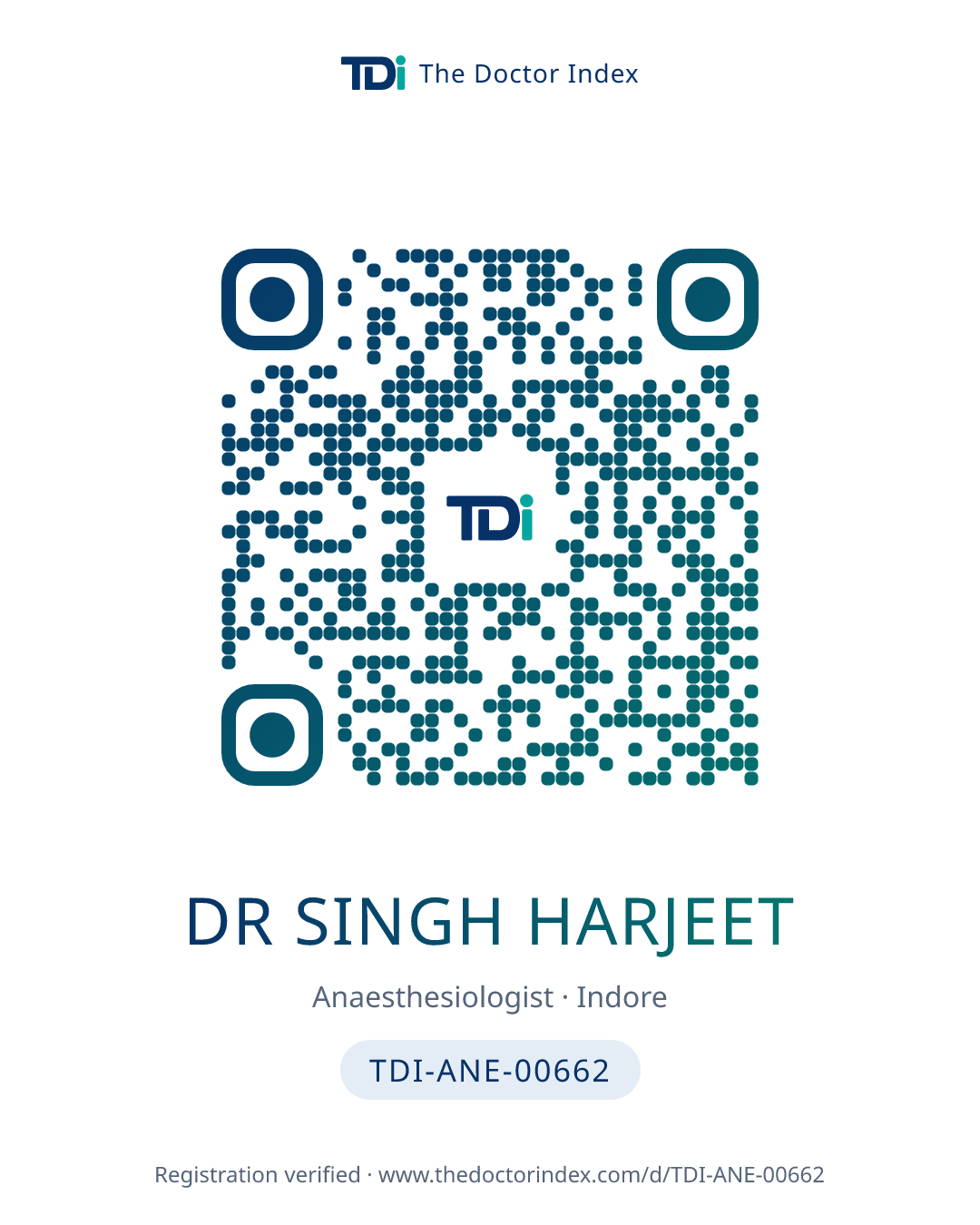 QR card for Dr Singh Harjeet, TDI-ANE-00662