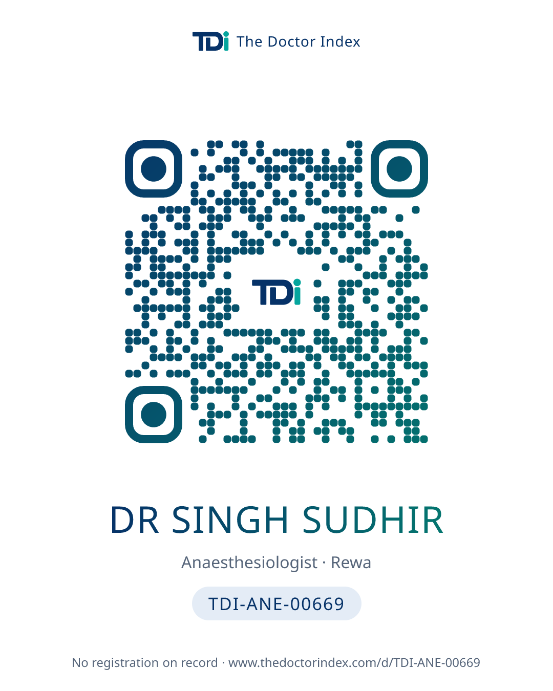 QR card for Dr Singh Sudhir, TDI-ANE-00669
