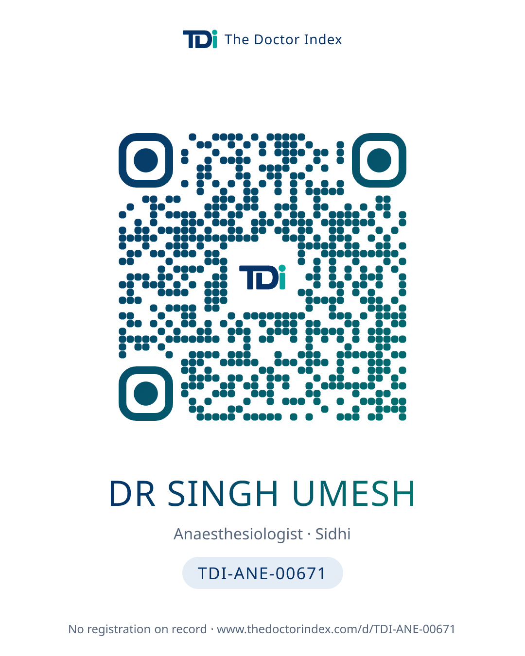 QR card for Dr Singh Umesh, TDI-ANE-00671