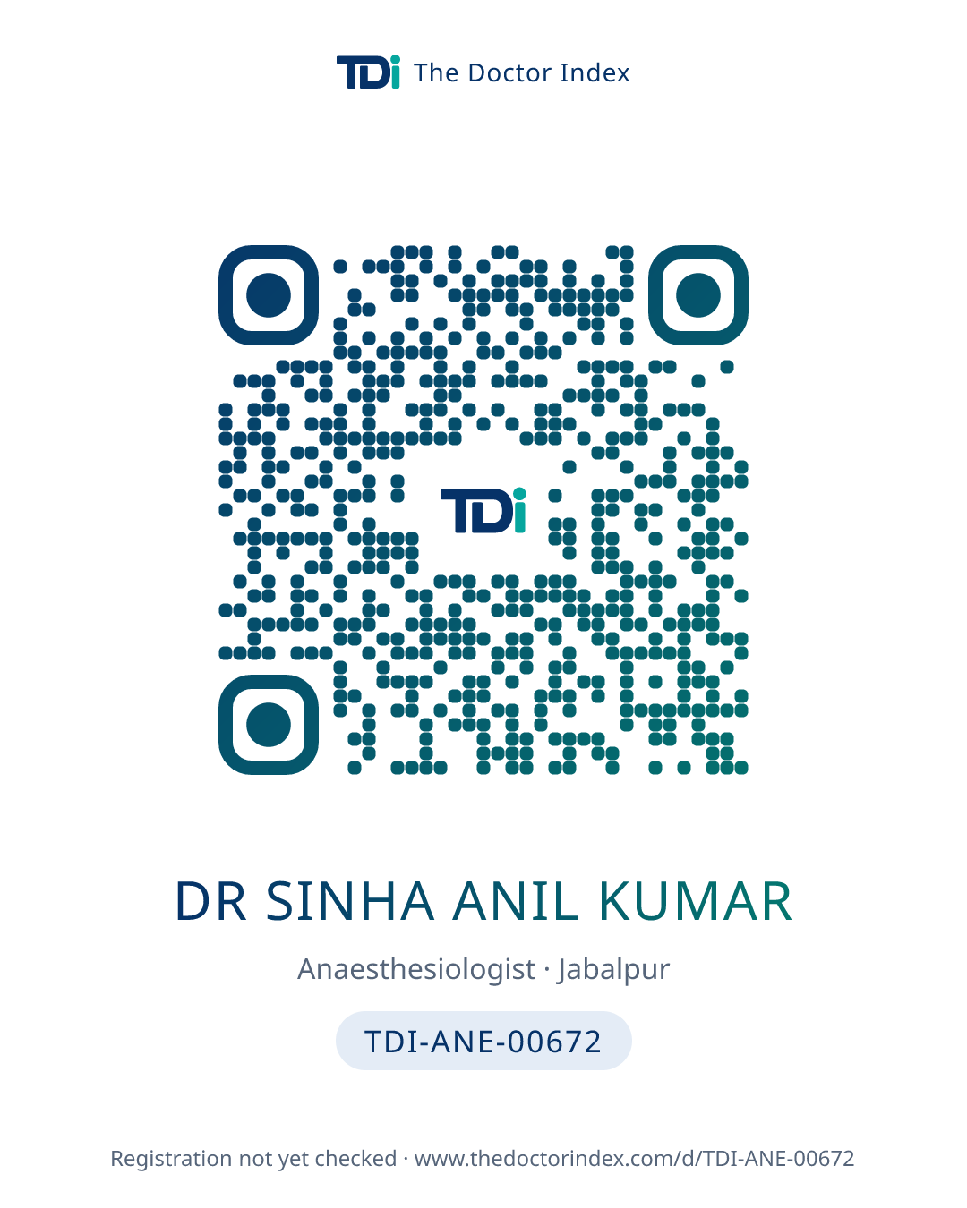 QR card for Dr Sinha Anil Kumar, TDI-ANE-00672