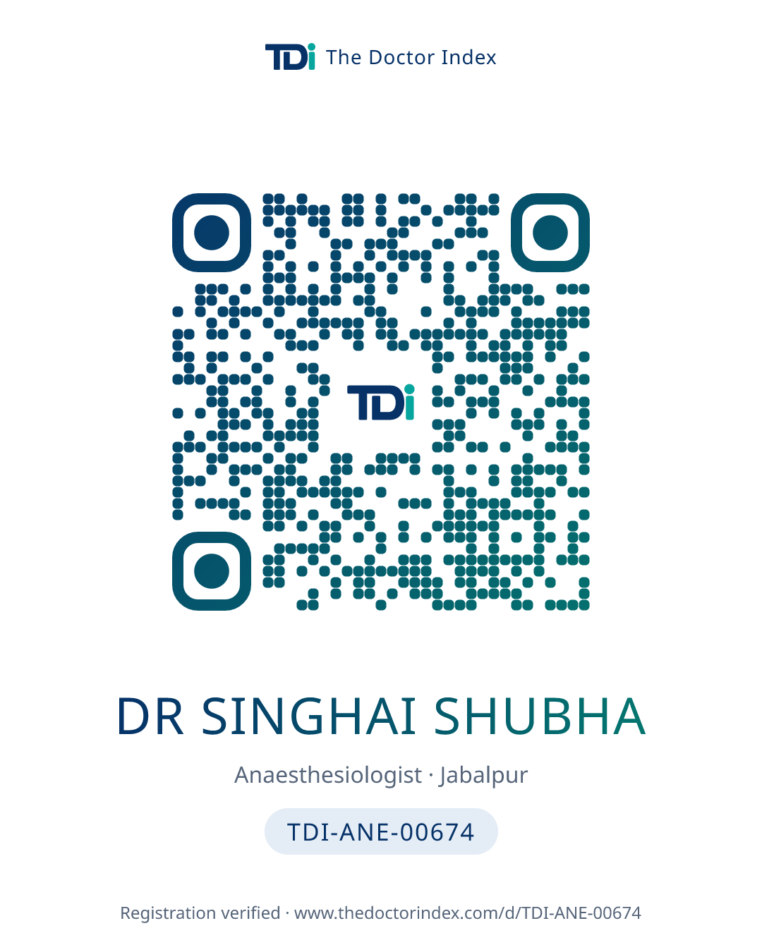 QR card for Dr Singhai Shubha, TDI-ANE-00674